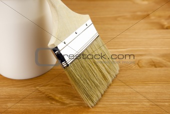 Wood texture, can and paintbrush / housework