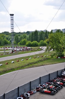 outdoor winding asphalt karting track in city boundaries