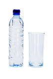 Bottle of mineral water and empty glass