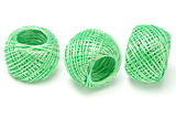 Three balls of green nylon string