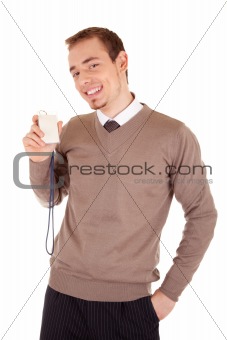 Young man with business card