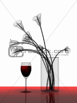 Bunch of flowers and wine glass