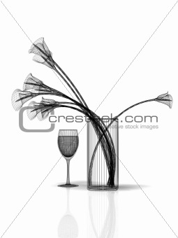 Bunch of flowers and wine glass