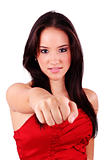 Portrait of an attractive young female punching. Isolated on whi