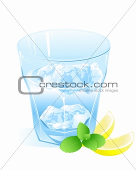 glass with water, lemon and ice