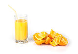 Glass of juice and orange peel