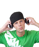 Young man holding headphones