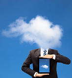 businessman with cloud thinking concept and holding tablet pc