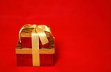 Wrapped present on a red background