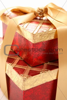 Red and gold gift closeup