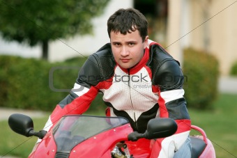 Man on a red bike