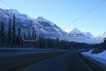 Winter road in Canadian Rockies