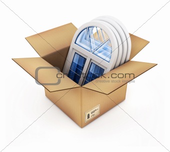cardboard box with plastic windows