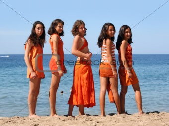 Five girls on the beach