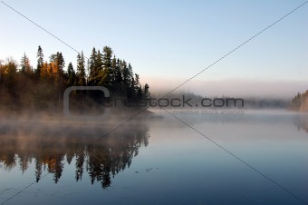 An autumn's landscape with fog