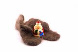 wooden russian santa claus on the downy mitten