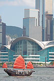 sailboat sailing in the Hong Kong harbor 