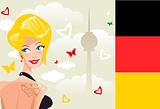 Cute young germany woman on background of Berlin symbol silhouet