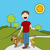 Man Walking With His Pets in The Park