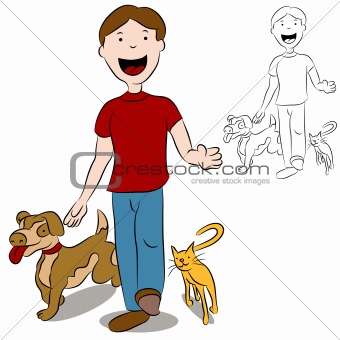 Man Walking With His Pets in The Park