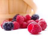 Closeup image of Fresh Raspberries and Blueberries