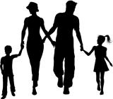 family silhouette walking 