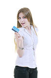 young woman hold credit card