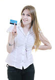 young woman hold credit card