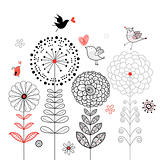 flower card with birds