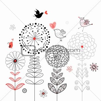 flower card with birds
