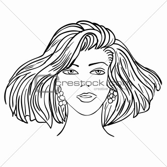Hand-drawn fashion model. Vector illustration. Woman's face