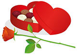 Vector illustration of a heart shaped box with chocolates.