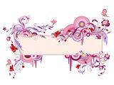 colored banner with floral ornament and butterfly