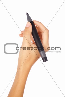 A hand holding a black marker