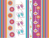 Seamless striped summer border with flowers and geometric ornaments (vector)