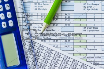 Calculator, pencil and data sheet