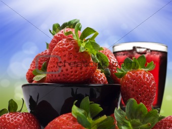 Fresh healthy strawberries and juice for a healthy diet