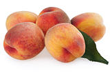 Ripe peaches with leaf