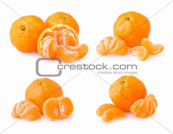 Set of ripe tangerine with slices