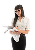 Business woman reading financial news