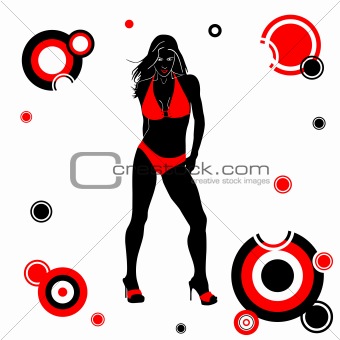 Girl in red bikini on abstract background