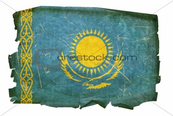 Kazakhstan Flag old, isolated on white background.