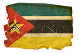 Mozambique Flag old, isolated on white background.