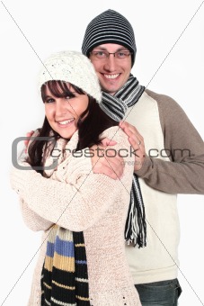 Young couple in winter clothes