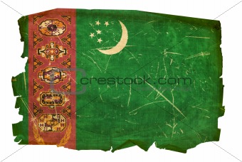 Turkmenistan Flag old, isolated on white background.