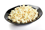 Popcorn in a black bowl