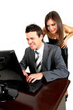 Business man and woman with a computer
