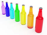 Line of colored beer bottles