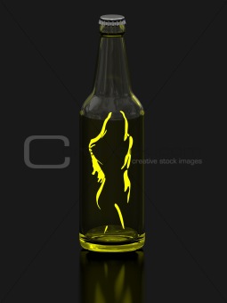 Bottle of beer with woman's silhouette inside