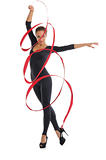 dancing woman with red ribbon
